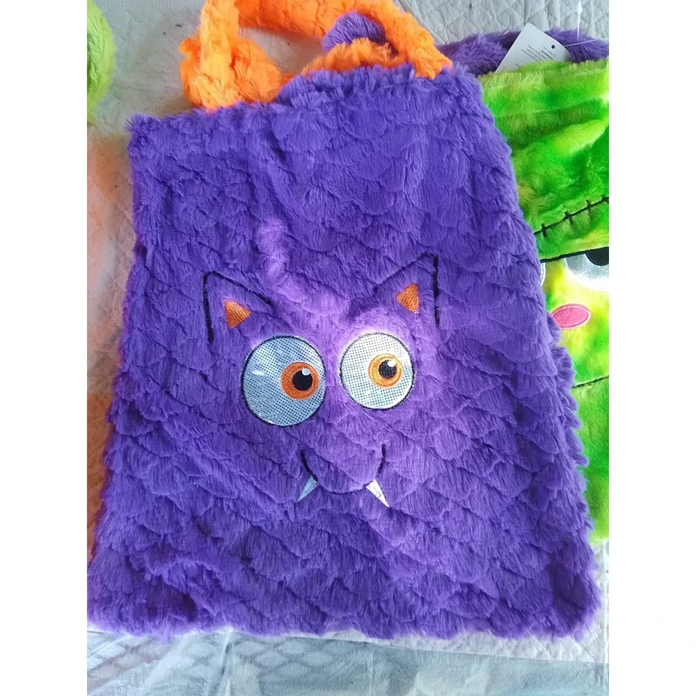 Halloween Furry Trick or Treat Bag Lot of 4 Cat Pumpkin Monster Frankenstein NWT